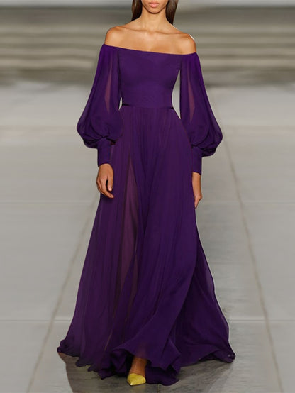 Womenâ€˜s Prom Party Dress Swing Dress Long Dress Maxi Dress Green Black Purple Long Sleeve Pure Color Cold Shoulder Fall Autumn Off Shoulder Winter Dress Evening Party Loose Fit 2023 S M L XL - LuckyFash™