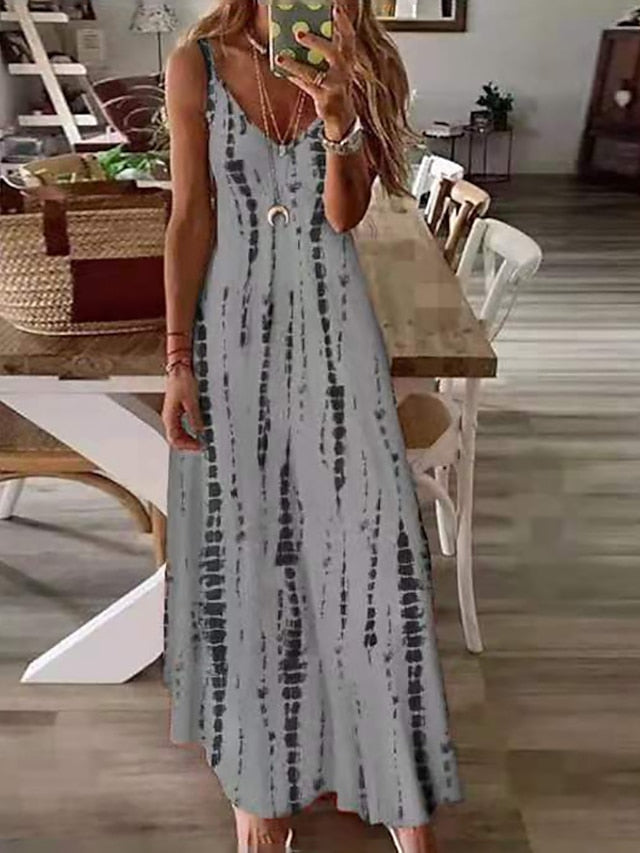 Women's A Line Dress Slip Dress Long Dress Maxi Dress White Yellow Blue Sleeveless Print Print Spring Summer Spaghetti Strap Casual 2023 S M L XL XXL 3XL 4XL 5XL - LuckyFash™