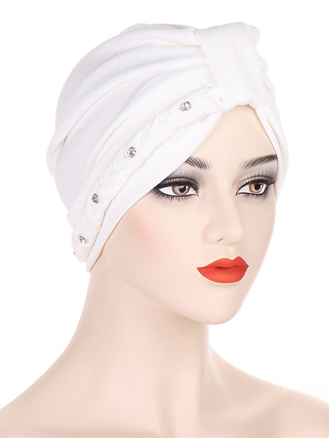 1PCS Trendy Two Dress Braid Turban Cap for Women with Crystal Muslim Head Wrap Islam Hijab Bonnet Hair Care Hat - LuckyFash™