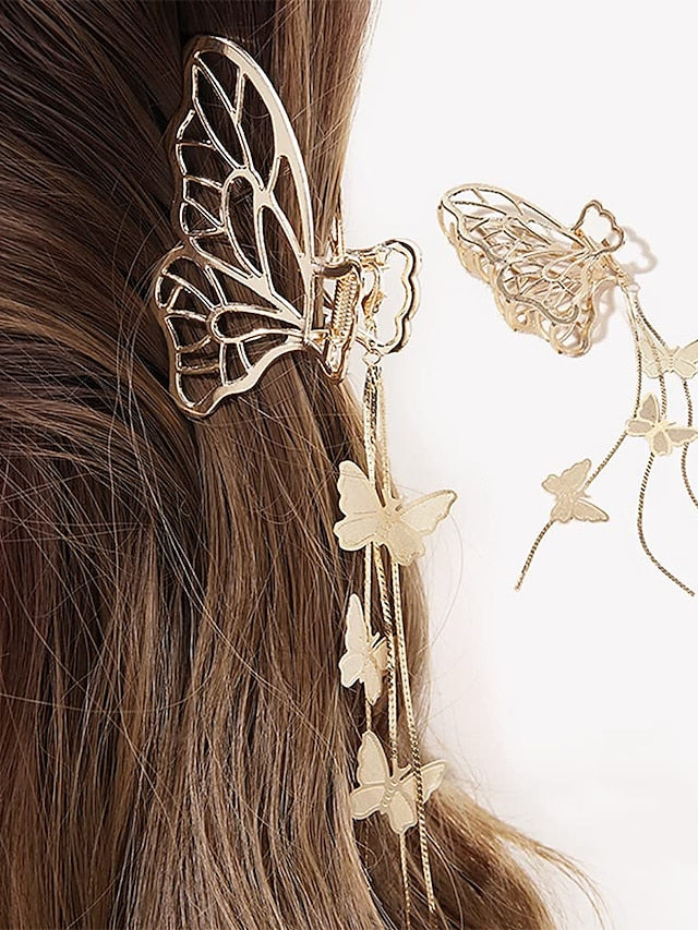 1PCS Butterfly Hair Clips Butterfly Metal Hair Claw Clip Big Nonslip Gold Hair Clamps Hair Accessories Butterfly Tassel Hair Catch Clip for Women and Thinner Thick Hair Styling - LuckyFash™