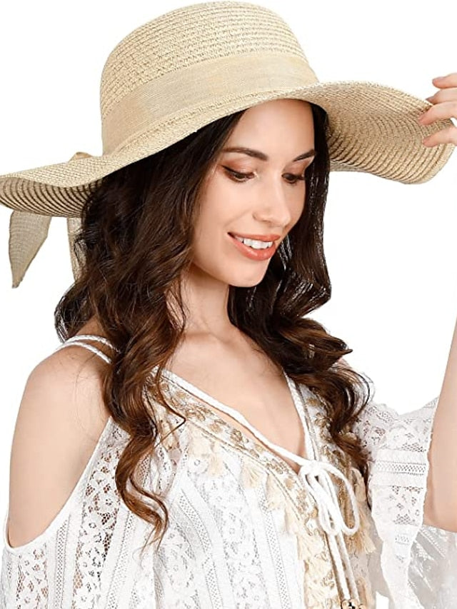 1 pcs  Womens Beach Straw Sun Hat Large Ladies Foldable & Packable Floppy Hats with Wide Brim-UPF 50 UV Protection Summer Sunhat - LuckyFash™