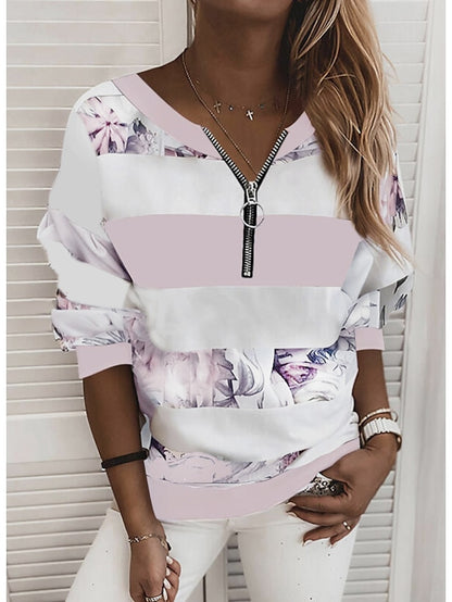 Women's Blouse Striped Color Block Daily Blouse Shirt Long Sleeve Print V Neck Loose Blue Pink Yellow S - LuckyFash™