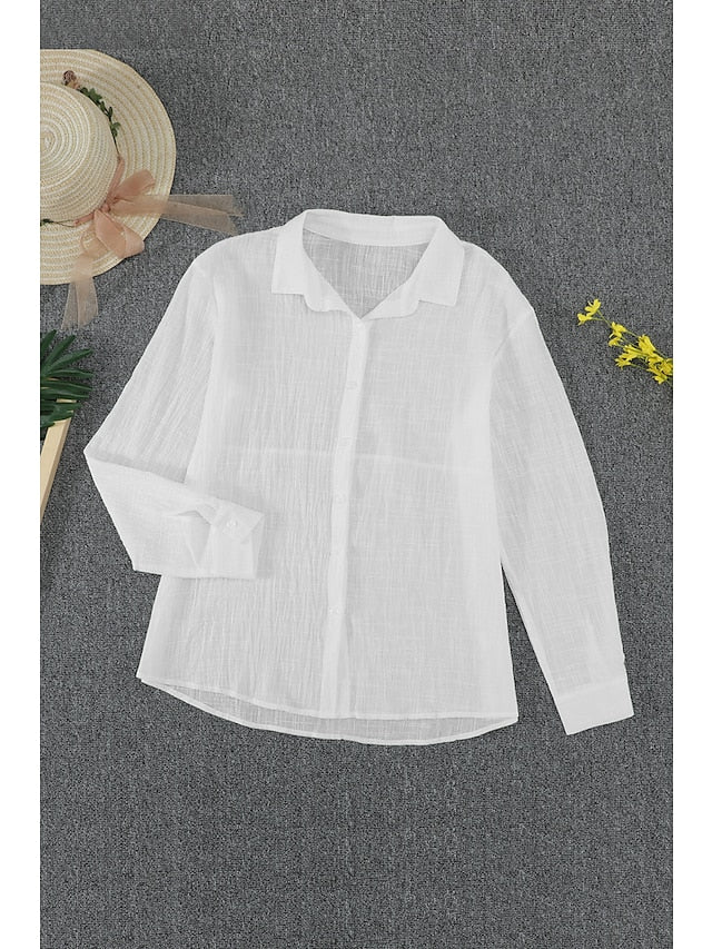 Women's Shirt Blouse Black White Pink Plain Button Long Sleeve Daily Weekend Streetwear Casual Shirt Collar Regular S - LuckyFash™