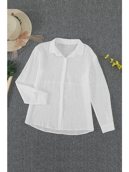 Women's Shirt Blouse Black White Pink Plain Button Long Sleeve Daily Weekend Streetwear Casual Shirt Collar Regular S - LuckyFash™
