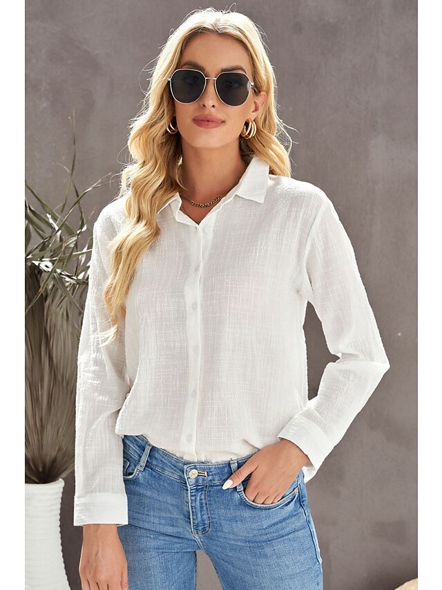Women's Shirt Blouse Black White Pink Plain Button Long Sleeve Daily Weekend Streetwear Casual Shirt Collar Regular S - LuckyFash™
