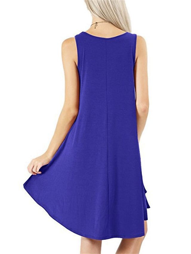Women's Pajamas Nightgown Nighty Pjs Pure Color Comfort Soft Home Daily Cotton Crew Neck Sleeveless Pocket Spring Summer Blue Purple - LuckyFash™