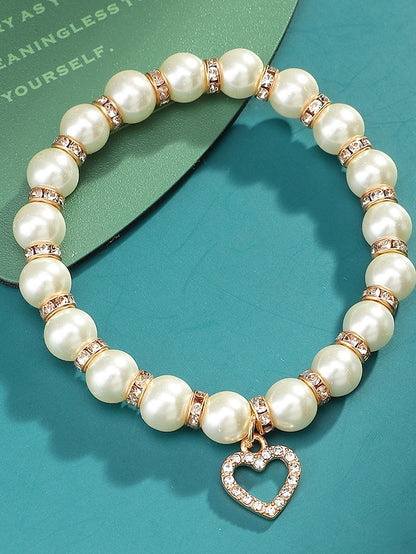 1PCS Heart Pearl Reinstone Shiny Luxury Elegant Bracelet Jewelry Gold For Wedding Party Evening Gift Mother's Day Festival - LuckyFash™