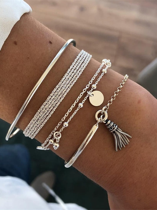 4pcs Women's Chain Bracelet Vintage Bracelet Thick Chain Vintage Theme Punk Fashion Simple Tassel Alloy Bracelet Jewelry Silver For Office Sport Gift Daily Date - LuckyFash™