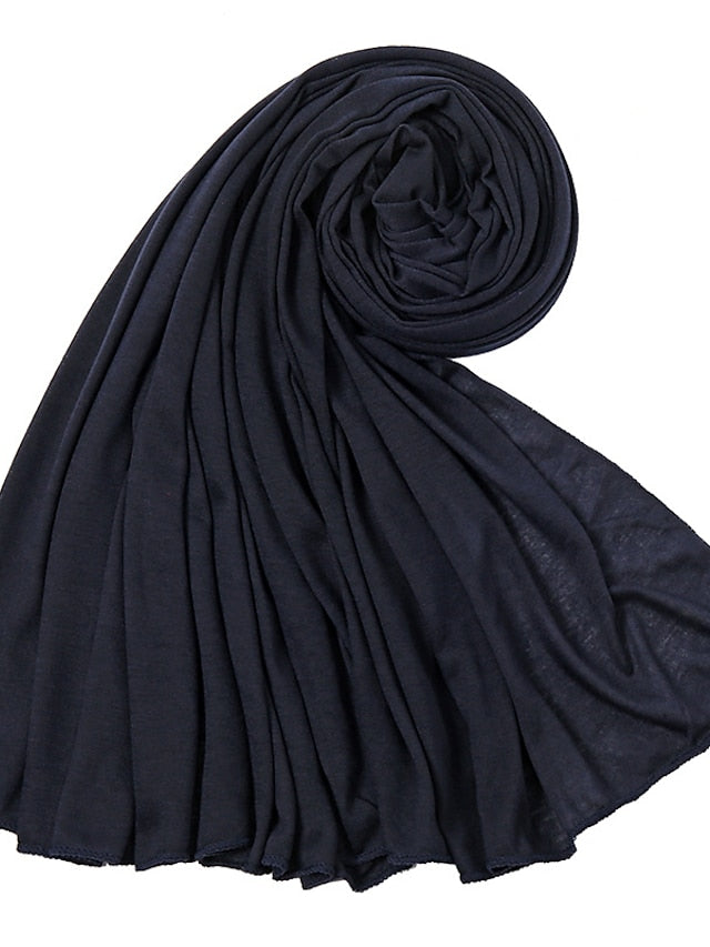 1 PC Solid Colors Plain Jersey Hijab Women Daily Simple Scarf Polyester Wrap Soft Shawls Foulard Long Muslim Headband for Women - LuckyFash™