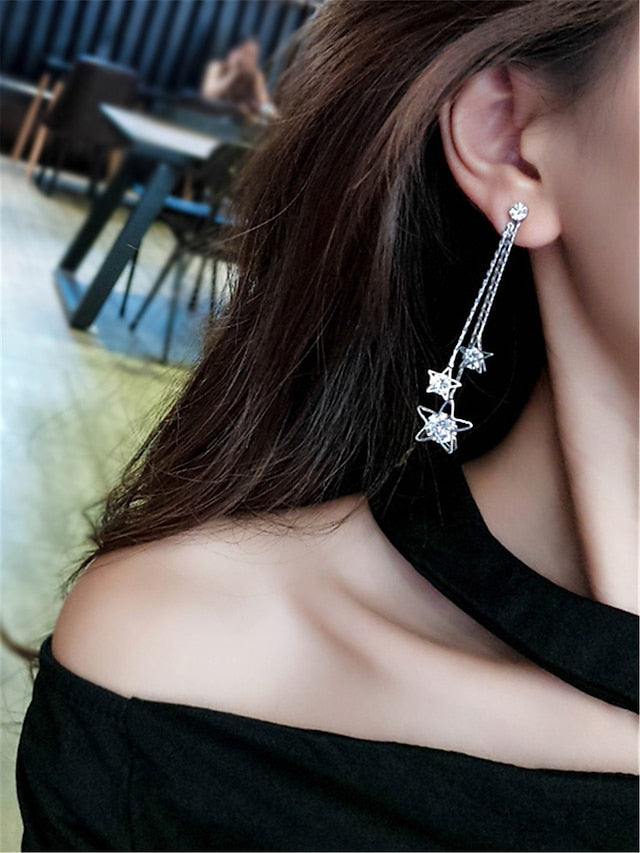 1 Pair Drop Earrings Earrings For Women's Party Evening Gift Daily Rhinestone Alloy Tassel Fringe Star - LuckyFash™