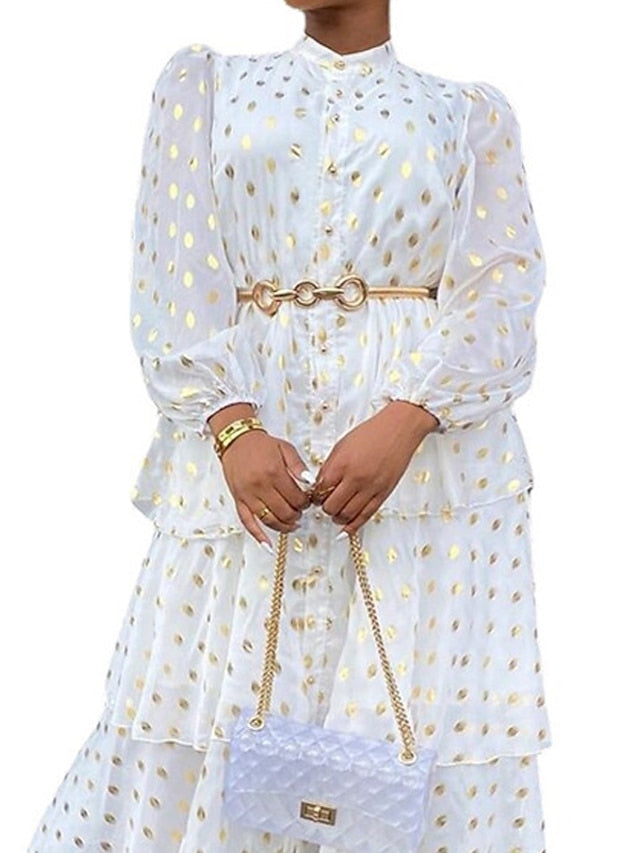 Women's A Line Dress Church Dress Midi Dress White Long Sleeve Pure Color Ruffle Summer Spring Crew Neck Party Winter Dress Fall Dress 2023 S M L XL XXL 3XL - LuckyFash™