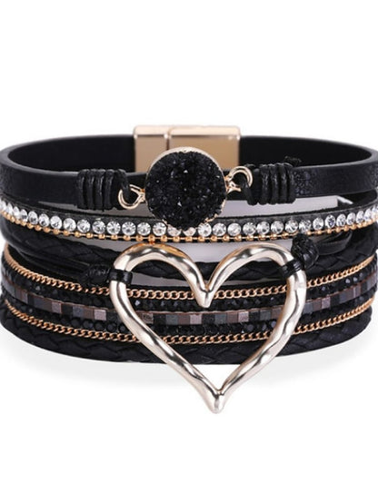 1pcs Plaited Wrap Heart Statement Personalized Leather Bracelet Jewelry For  Women's Daily Holiday Beach - LuckyFash™