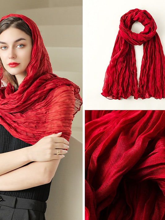 1pcs New Thin Pleated Women Scarf Hijabs Plain Color Girls Scarfs Ladies Shawl Wrap Headband Soft Warm Scarves - LuckyFash™