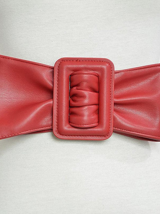 Wide Belt PU Leather Prong Buckle Geometric Formal Classic Work Daily Coffee color Black Blue Red for Women - LuckyFash™