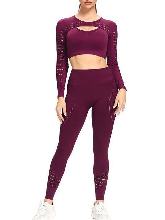 Yoga Clothing Suit Long-sleeved Seamless High-waist Tight-fitting Quick-drying Breathable Sportswear - LuckyFash™