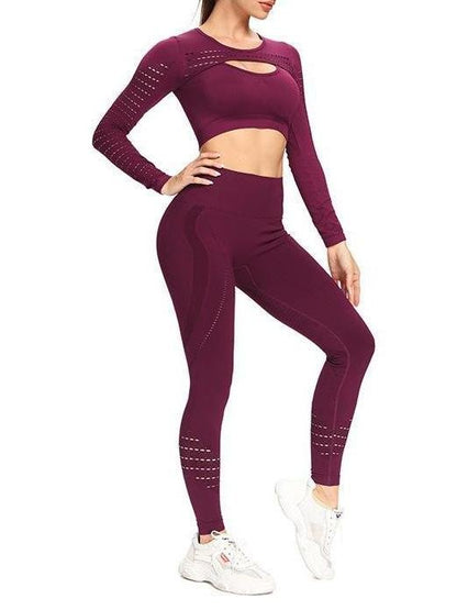 Yoga Clothing Suit Long-sleeved Seamless High-waist Tight-fitting Quick-drying Breathable Sportswear - LuckyFash™