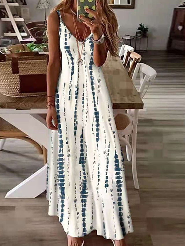 Women's A Line Dress Slip Dress Long Dress Maxi Dress White Yellow Blue Sleeveless Print Print Spring Summer Spaghetti Strap Casual 2023 S M L XL XXL 3XL 4XL 5XL - LuckyFash™