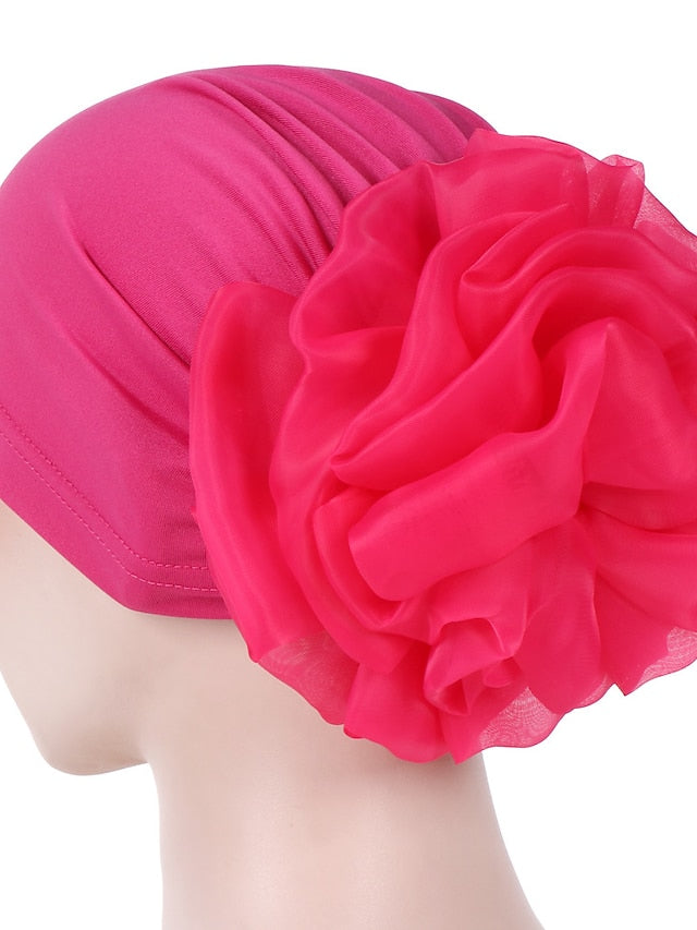 1pcs Women Floral Solid Hat Flower Stretchy Turban Bonnet Ladies Bandanas African Head Wrap - LuckyFash™