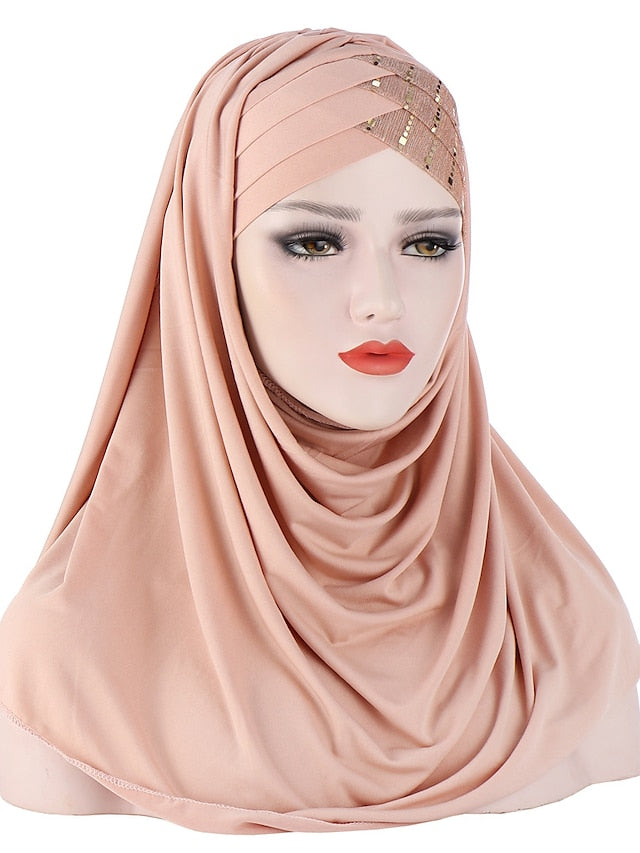 New Muslim Women Cross Soft Sleep Chemo Hat Beanie Women Soft Silk with Sequins Hijab Headwrap Headscarf Turban Hat Cap Headwear for Women - LuckyFash™