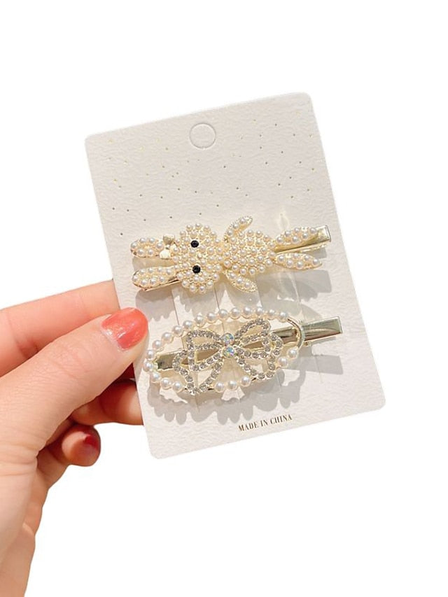 2 Pcs Hair Clips for Women and Girls Rhinestone Decorative Bobby Pins Glitter Crystal Flower Hairpin Handmade Metal Barrettes Hair Jewelry Accessories Set - LuckyFash™