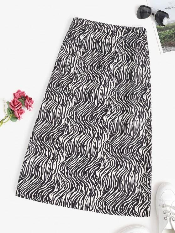 Zebra Animal Pattern Slit Midi Skirt - LuckyFash™