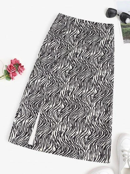 Zebra Animal Pattern Slit Midi Skirt - LuckyFash™