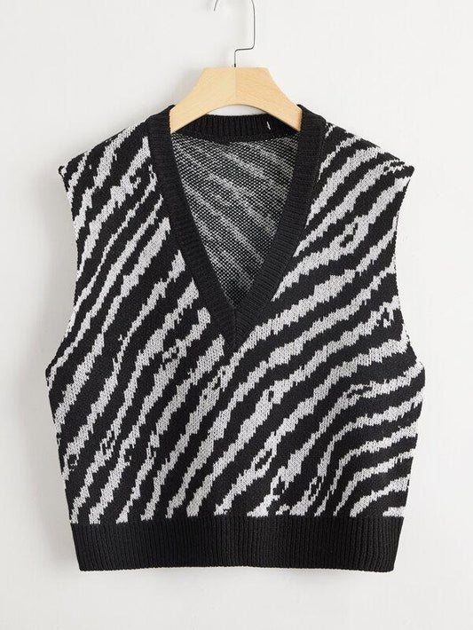 Zebra Striped Sweater Vest - LuckyFash™