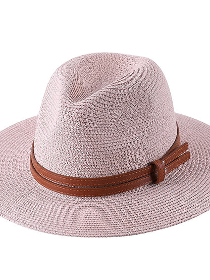 1pcs New Panama Soft Shaped Straw Hat Summer Women/Men Wide Brim Beach Sun Cap Uv Protection Fedora Hat Head Circumference 56-58cm - LuckyFash™