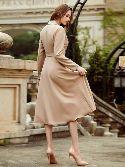 Women's Work Dress Blazer Dress Midi Dress Midi Dress Black Wine khaki Long Sleeve Pure Color Pleated Winter Fall Autumn Shirt Collar Elegant Winter Dress Fall Dress 2023 S M L XL 2XL 3XL - LuckyFash™