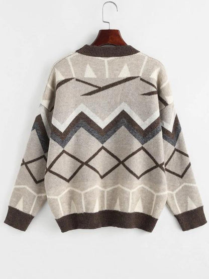 Zig Zag Geo Drop Shoulder Jumper Sweater - LuckyFash™