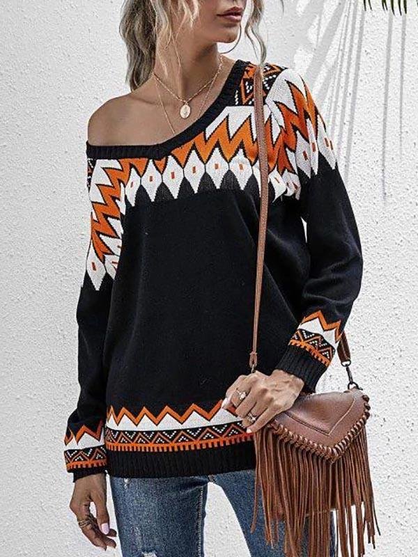 Zig Zag Raglan Sleeve Jumper Sweater - LuckyFash™