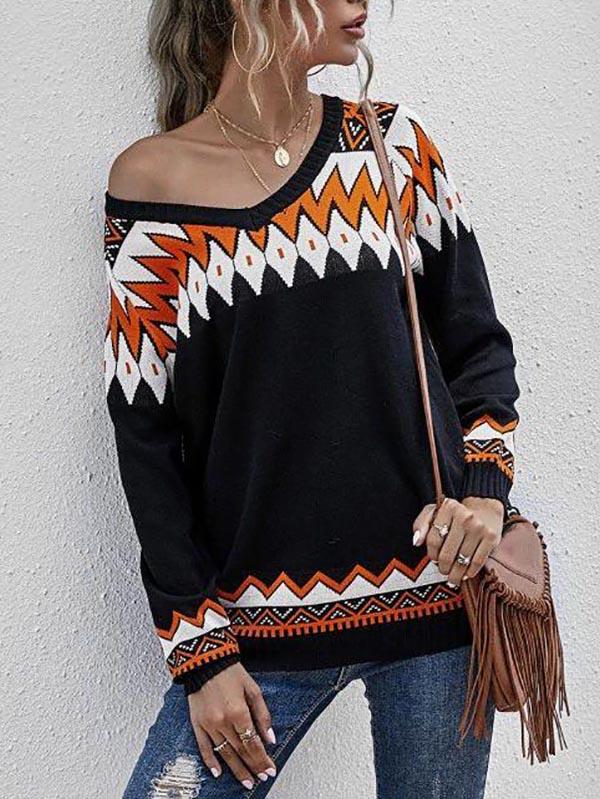 Zig Zag Raglan Sleeve Jumper Sweater - LuckyFash™