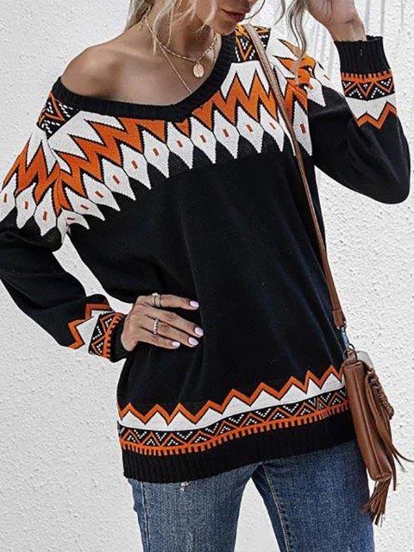 Zig Zag Raglan Sleeve Jumper Sweater - LuckyFash™