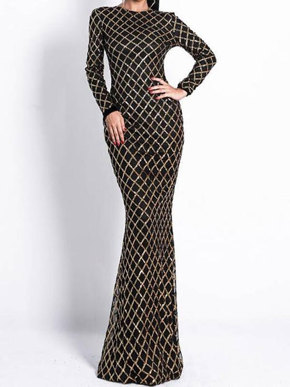 Zip Back Mermaid Hem Sequin Maxi Dress - LuckyFash™