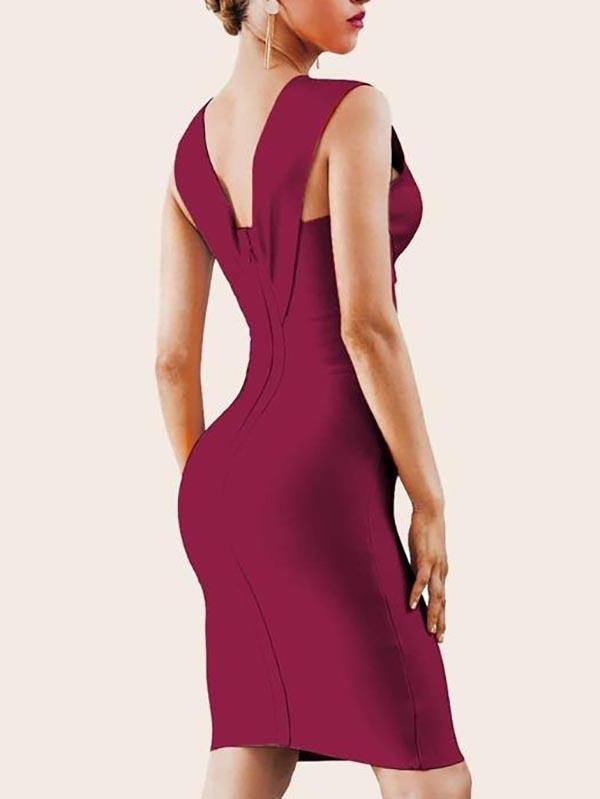 Zip Back Plunge Neck Bandage Dress - LuckyFash™