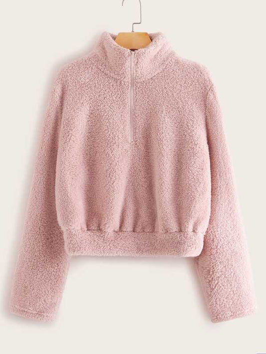 Zip Half Placket Teddy Sweatshirt - LuckyFash™