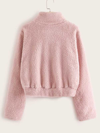 Zip Half Placket Teddy Sweatshirt - LuckyFash™