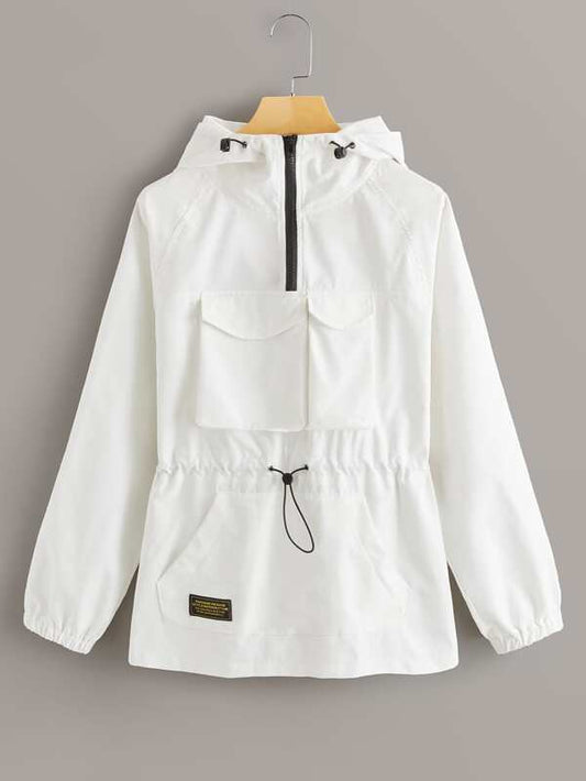 Zip Half Pocket Front Drawstring Windbreaker Jacket - LuckyFash™