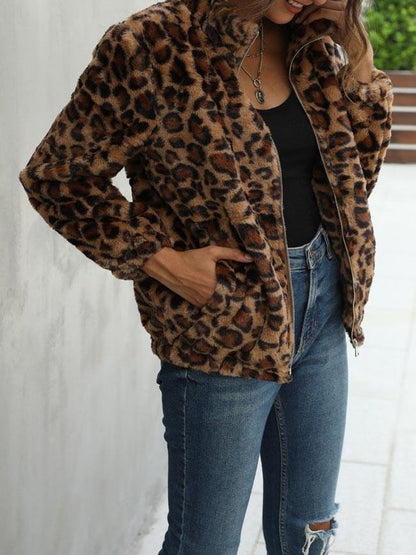 Zip Up Batwing Sleeve Leopard Oversized Coat - LuckyFash™