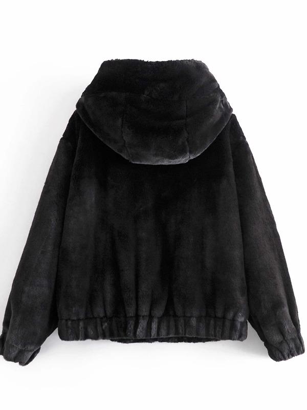 Zip Up Drawstring Hooded Teddy Jacket - LuckyFash™