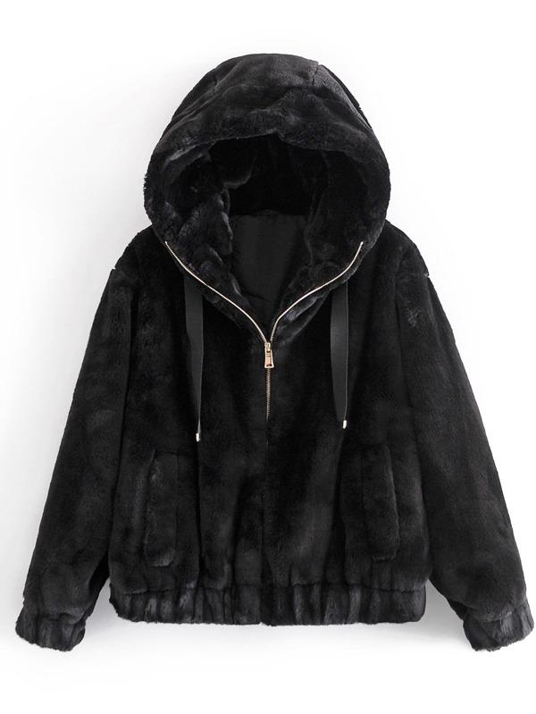 Zip Up Drawstring Hooded Teddy Jacket - LuckyFash™