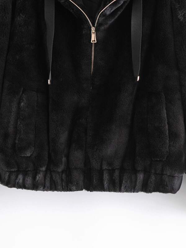 Zip Up Drawstring Hooded Teddy Jacket - LuckyFash™