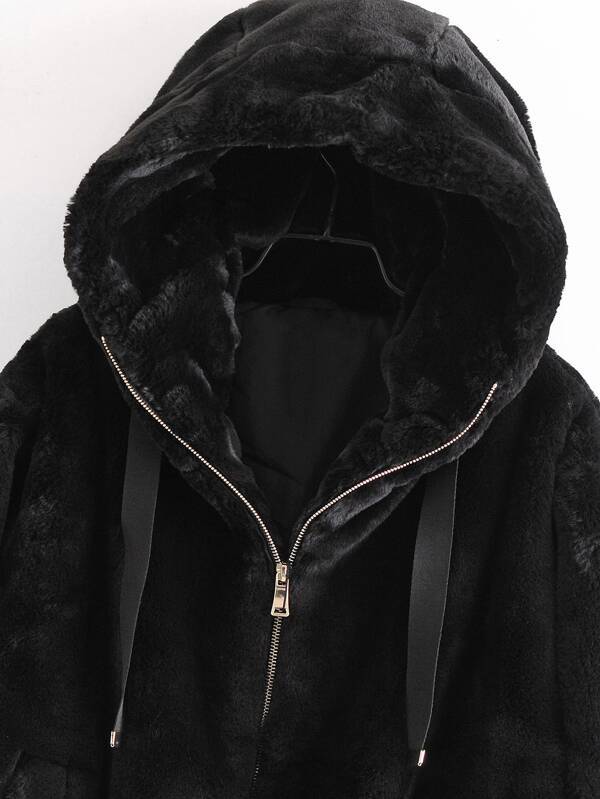 Zip Up Drawstring Hooded Teddy Jacket - LuckyFash™