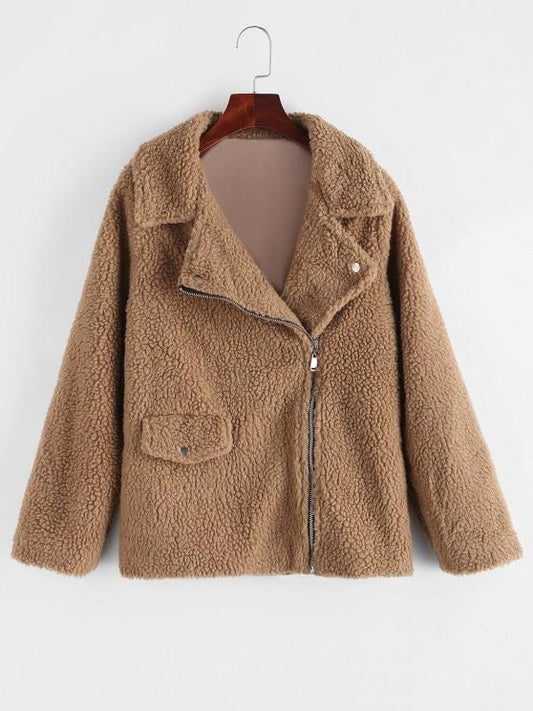 Zip Up Flap Pocket Teddy Coat - LuckyFash™