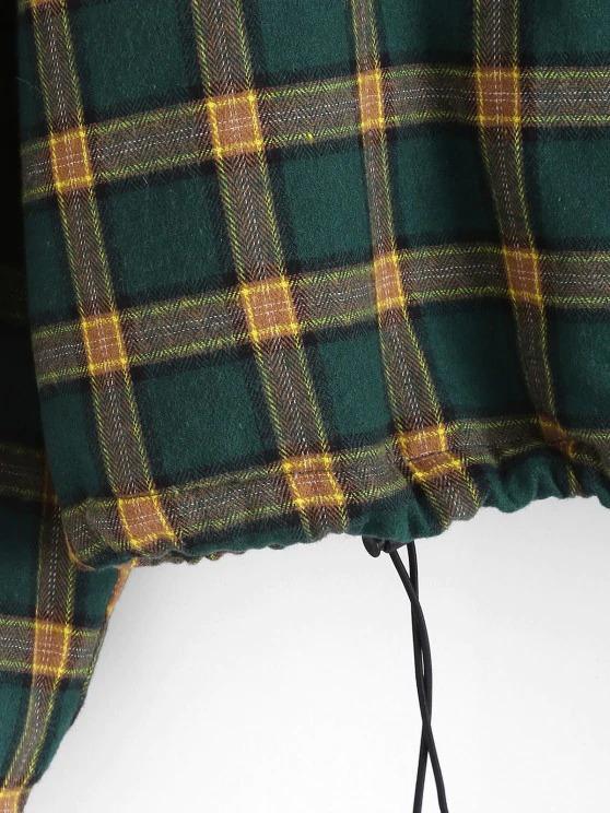 Zip Up Fleece Lined Plaid Houndstooth Jacket - LuckyFash™