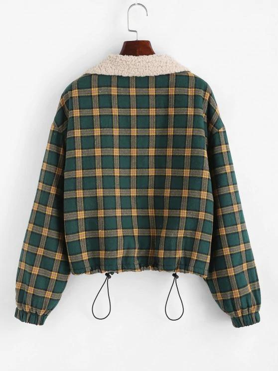 Zip Up Fleece Lined Plaid Houndstooth Jacket - LuckyFash™