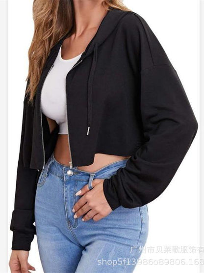 Zip Up Hooded Crop Sports Jacket - LuckyFash™