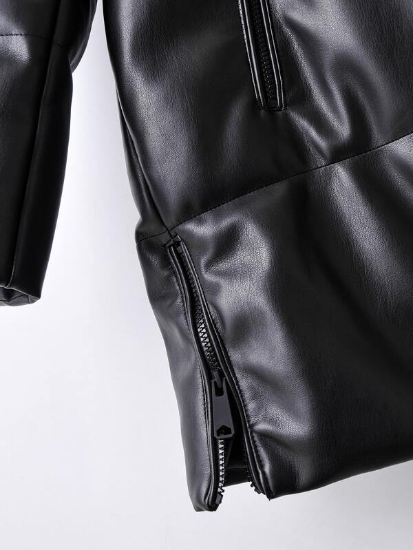 Zip Up Hooded PU Leather Padded Coat - LuckyFash™