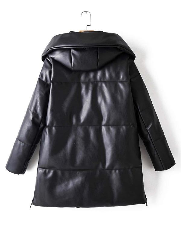 Zip Up Hooded PU Leather Padded Coat - LuckyFash™