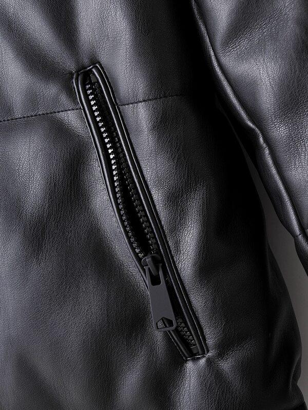 Zip Up Hooded PU Leather Padded Coat - LuckyFash™